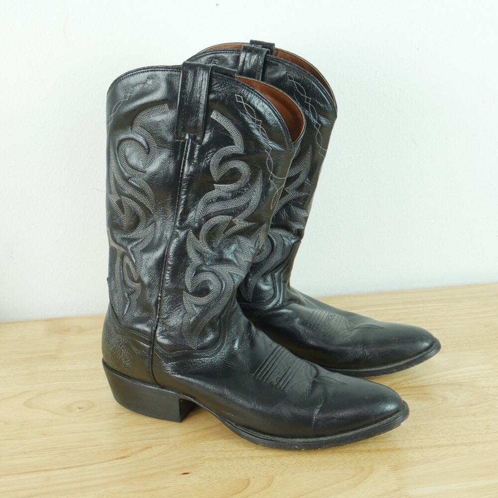 Dan Post Western Boots Black Leather Men’s 11 D Mexico Cowboy Embroidered